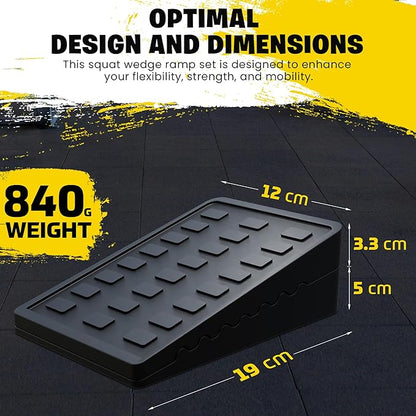 Adjustable Squat Wedge Set, Non-Slip Calf Stretch Slant Board for Heel Elevated Squats, Mobility & Strength, 3 Heights (3.3-8.3cm), Durable Rubber, Storage Bag