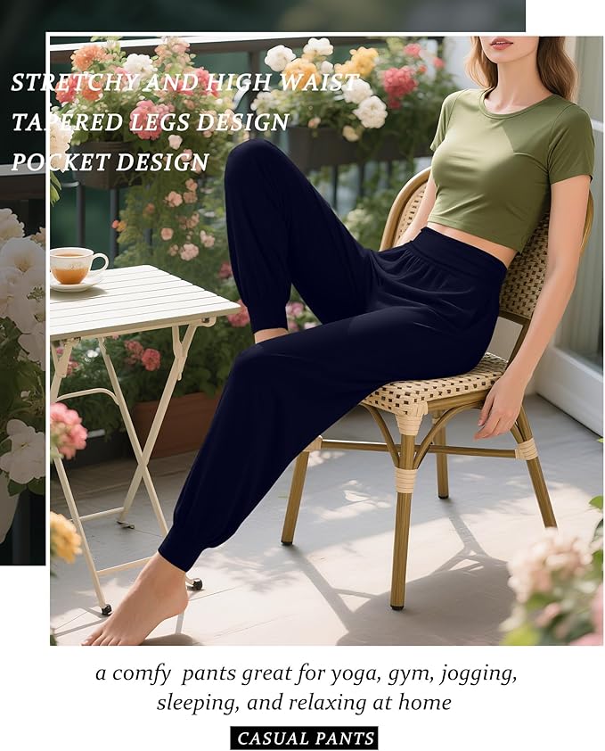 2 Pack Women's Yoga Joggers, Cozy Sweatpants with Pockets Casual Loose Comfy High Waisted Lounge Pants