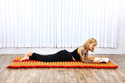 Leewadee - Kapok Roll Mat – Handcrafted Folding Sleep & Relaxation Mattress from Thailand, Ideal as Guest Bed, Camping Mat, Yoga Mat or Traditional Futon, 75 x 39 inches, Orange Red