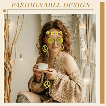 Batiyeer 6 Pcs Hippie Costume Accessories Set, Boho Peace Sign Daisy Flower 60s 70s Party Favors Decor for Groovy Party Women