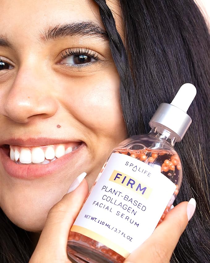 SpaLife FIRM Plant-Based Collagen Facial Serum 110 ml (3.7 Fl. Oz.) - Collagen Face Serum for Enhanced Firmness and Hydration, Skin Smoothing, Face Plumping,Pearl-infused, Fights Fine Lines & Wrinkles