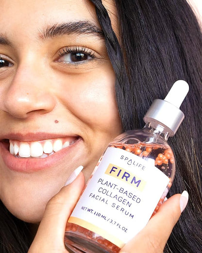 SpaLife FIRM Plant-Based Collagen Facial Serum 110 ml (3.7 Fl. Oz.) - Collagen Face Serum for Enhanced Firmness and Hydration, Skin Smoothing, Face Plumping,Pearl-infused, Fights Fine Lines & Wrinkles
