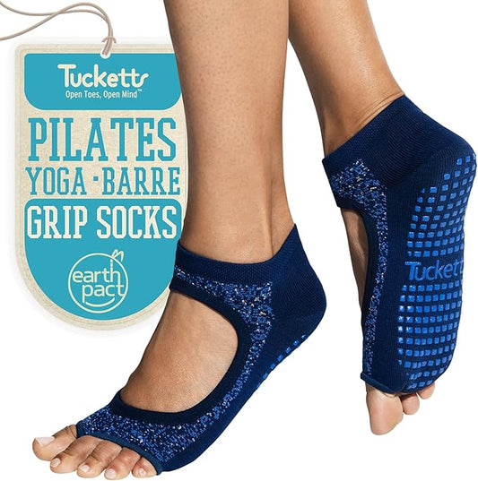 Tucketts Toeless Pilates Socks with Grips for Women, Non-Slip Yoga & Barre Socks for Stability & Barefoot Workouts, Size 6-13