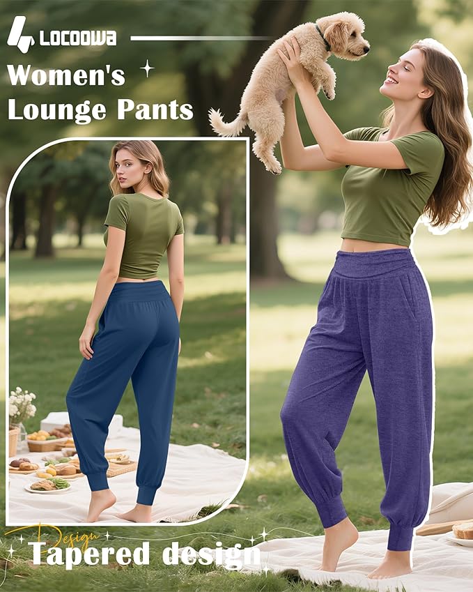 2 Pack Women's Yoga Joggers, Cozy Sweatpants with Pockets Casual Loose Comfy High Waisted Lounge Pants
