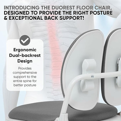 【Made in Korea】 Dual-Backrests Ergonomic Floor Chair with Back Support - Meditation Chair, Floor Gaming Chair, Reading Chair, Floor Chairs for Adults, Foldable Chair (Grey)