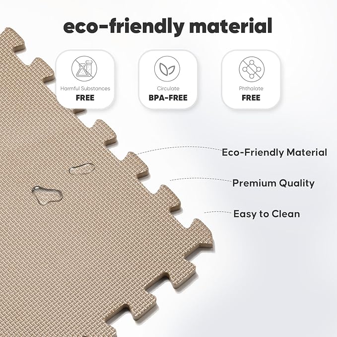 Home Gym Mat, Puzzle Exercise Mat, EVA Interlocking Foam Floor Tiles for Home Workout Equipment and Kids' Play Areas -, 24 in x 24 in x ½ in, Brown 36 Tiles