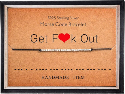 KGBNCIE Morse Code Bracelet for Women Sterling Silver Beads on Silk Cord Secret Message Fuck Friendship Inspirational Encouragement Bracelet Gift for Her