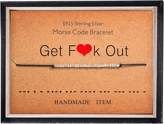 KGBNCIE Morse Code Bracelet for Women Sterling Silver Beads on Silk Cord Secret Message Fuck Friendship Inspirational Encouragement Bracelet Gift for Her
