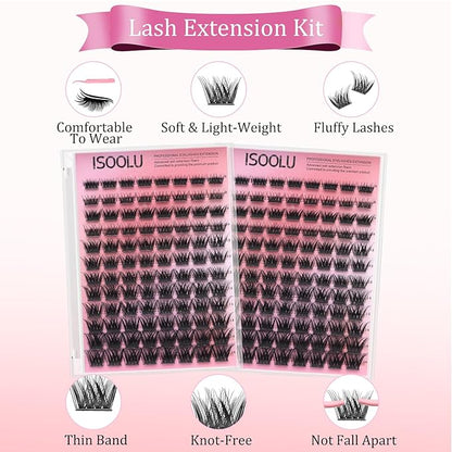 Fairy Lash Clusters Manga Individual Lashes C Curl Wispy Eyelash Clusters WideSpan Eyelash Extension Kit with Lash Bond and Seal Wet-Look Spiky Cluster Lashes (ZH14 Kit)