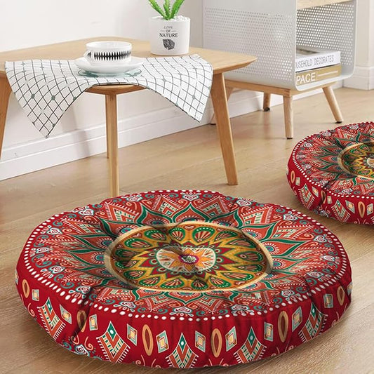 Mandala Meditation Cushion, Boho Meditation Mat, Meditation Pillows for Sitting on Floor, Cushions for Sitting in Home and Outdoor, Round Floor Pillows Cushion Seating for Yoga 22'' X 22''