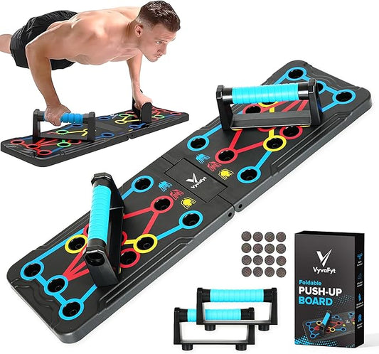 Foldable Push Up Board - Home Workout Equipment with Color-Coded System - Multi-Functional Push-Up Stands for Strength Training, Chest, Arms & Core - Portable Gym for Men & Women