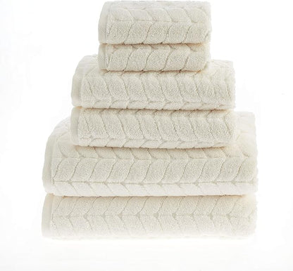 BAGNO MILANO Turkish Bath Towels, Soft Plush Jacquard Luxury Bath Towels, Quick Dry Towel Set (Cream, 6 pcs Towel Set)