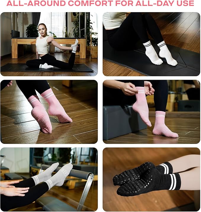 CoolMate Pilates Socks with Grips for Women, Yoga Socks, Crew Non Slip Women for Workout, Barre, Pilates Gifts