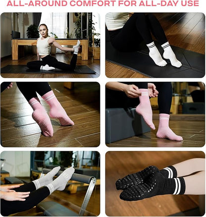 CoolMate Pilates Socks with Grips for Women, Yoga Socks, Crew Non Slip Women for Workout, Barre, Pilates Gifts
