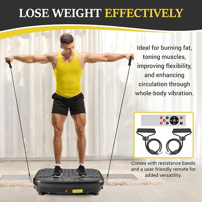 Vibration Plate Exercise Machine for Home Gym - High-Intensity Whole Body Vibration for Fat Burning, Lymphatic Drainage & Muscle Toning, with Resistance Bands & Push-Up Handles