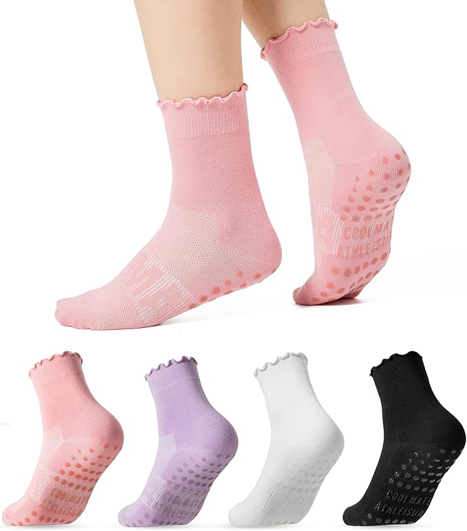 CoolMate Pilates Socks with Grips for Women, Yoga Socks, Crew Non Slip Women for Workout, Barre, Pilates Gifts