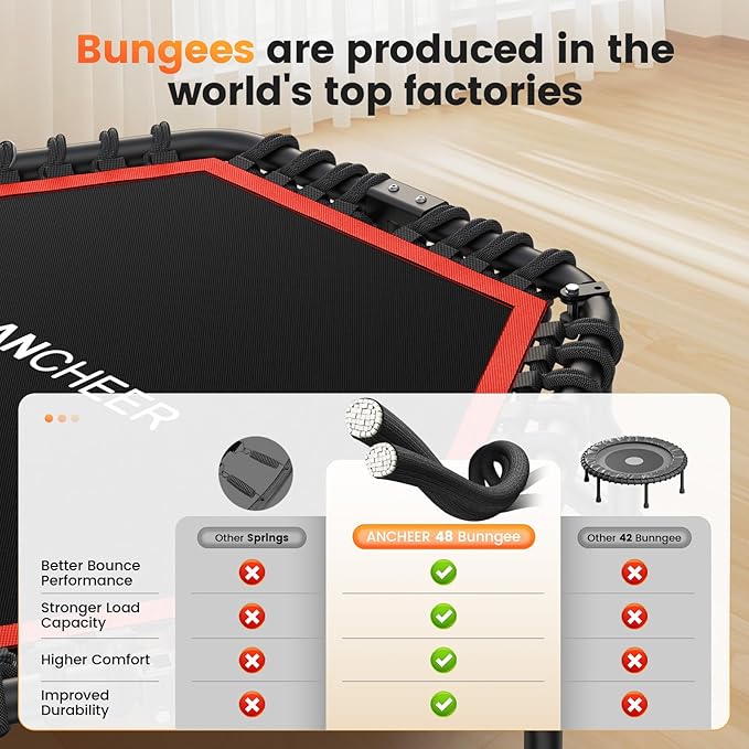 ANCHEER 50" Rebounder Trampoline for Adults- 2025 Foldable Mini Trampoline with Bar- Exercise Trampoline for Adults, Max Load 560lbs, for Indoor/Garden Workout