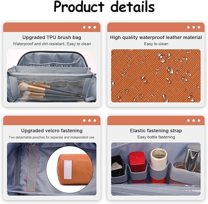 BOYATU Travel Makeup Bag Organizer Cosmetic Bag: 3 Pcs Set Make up Bags for Women with Handle - Waterproof Vegan Leather Toiletry Bags Travel Essentials Pouch with Compartments (G-04-Orange)
