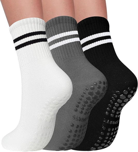 3 Pairs Pilates Socks with Grips for Women Non Slip Grip Socks for Yoga Barre Hospital Workout