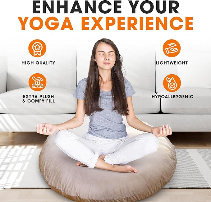 Cheer Collection Extra Large Floor Pillow, 32" Round Meditation Cushion, Oversized Yoga Pillow & Floor Cushions for Adults, Floor Pillows for Sitting, Meditation, and Seat Cushion - Taupe