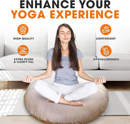 Cheer Collection Extra Large Floor Pillow, 32" Round Meditation Cushion, Oversized Yoga Pillow & Floor Cushions for Adults, Floor Pillows for Sitting, Meditation, and Seat Cushion - Taupe