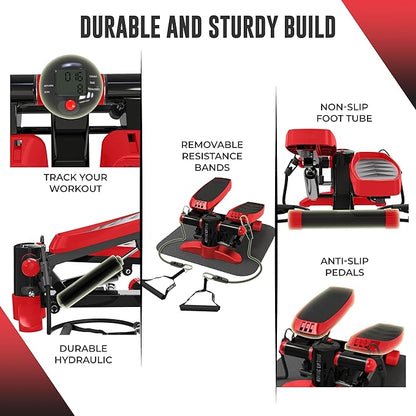 Nordic Lifting Mini Stepper Machine – Stair Climber w/Resistance Bands & LCD – Home Workout Stepper