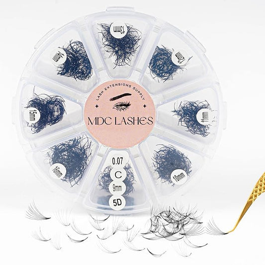 Promade Eyelash Fans Mix Length 1000 Fans Volume Lash Extensions 8D-16D, C/D Curl, 9-16mm Length, 0.05-0.07 Short Stem PBT Synthetic Vegan False Eyelash