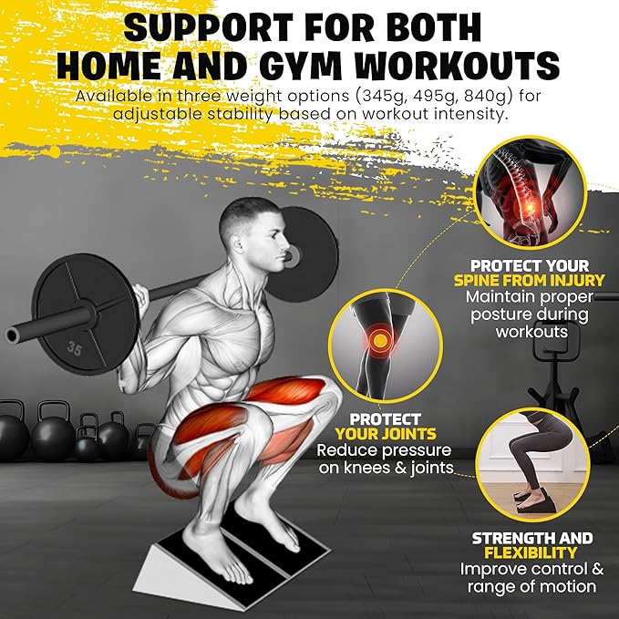 Adjustable Squat Wedge Set, Non-Slip Calf Stretch Slant Board for Heel Elevated Squats, Mobility & Strength, 3 Heights (3.3-8.3cm), Durable Rubber, Storage Bag