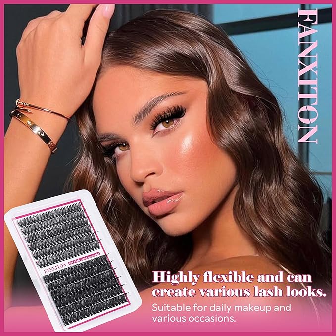 Cluster Lashes Volume Lash Clusters D Thick Eyelashes Extensions 14-16mm Mix 50D+80D Individual Lashes Thin Band Lash Bond and Seal Tweezers for DIY Lash Extension Beginners