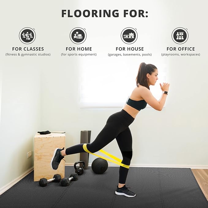bemaxx Gym Mats Set - 54 pcs EVA Interlocking Foam Floor Tiles (12.6"x12.6"x0.4") 54sqft Protective Gym Flooring Sports Home Workout Exercise Mats Puzzle Garage Fitness Play-Room Garage Pool Treadmill