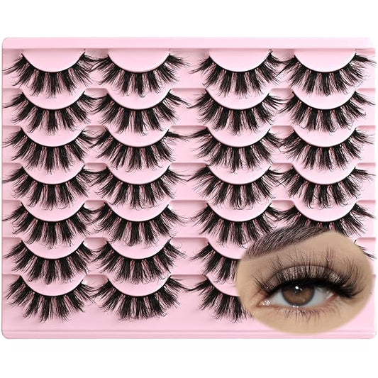 FARRED Mink Lashes Fluffy Eyelashes Natural Look Short Wispy Eye lash Natural False Eyelash 14 Pairs Faux Mink Strip Lashes Pack for Daily Makeup (F6 | 11-17mm)