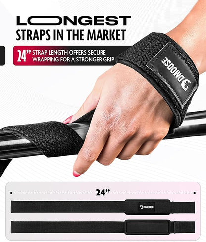 DMoose Fitness Lifting Straps 24" (Pair) - 5mm Padded Durable Wrist Straps for Weightlifting & Powerlifting - Cotton Lifting Strap with Silicone Grip for Men & Women - Deadlift Strap for Gym Workout
