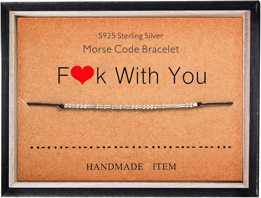 KGBNCIE Morse Code Bracelet for Women Sterling Silver Beads on Silk Cord Secret Message Fuck Friendship Inspirational Encouragement Bracelet Gift for Her