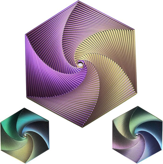Fractal Fidget Hexagon, Kinetic Desk Spinning Toy, 35 Circles、5.9x6.69in, Used for Anxiety Disorder ADHD, Adult Office Visual Illusion fingertip Toys, 1 pc (Purple Gold)