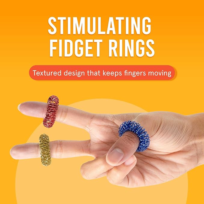 BunMo Spiky Sensory Rings 3pk – Fidget Rings for Adults – Sensory Stimulation & Finger Comfort – Acupressure Rings – Durable & Portable Pain Stim Fidget