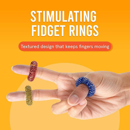 BunMo Spiky Sensory Rings 3pk – Fidget Rings for Adults – Sensory Stimulation & Finger Comfort – Acupressure Rings – Durable & Portable Pain Stim Fidget