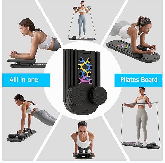 Pilates Board, Multifunctional Pilates Reformer Machine with Ab Trainer, Portable Pilates Reformer for Core & Full Body Workout, Foldable Home Gym Pilates Equipment for Women & Beginners