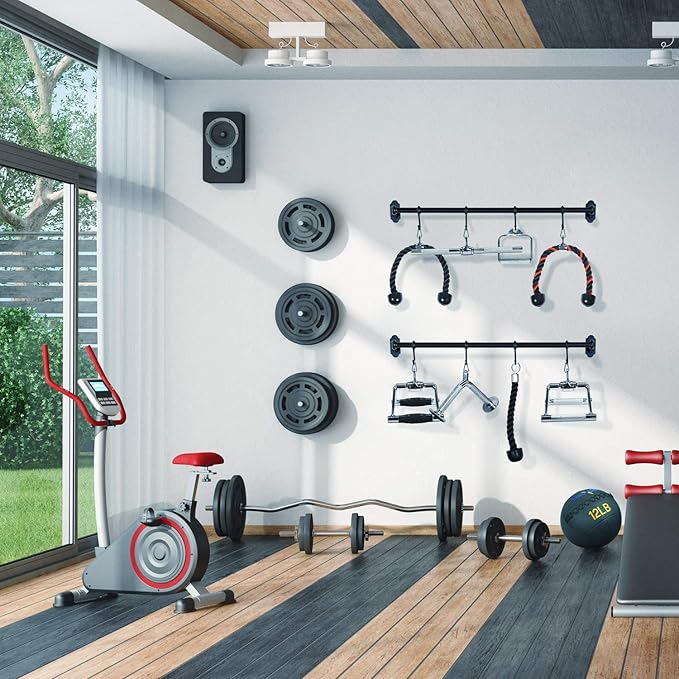 Yes4All Cable Machine Attachment, Tricep Straight Bar, V Bar, LAT Pulldown Attachments/Accessories Load 880lbs for Home Gym