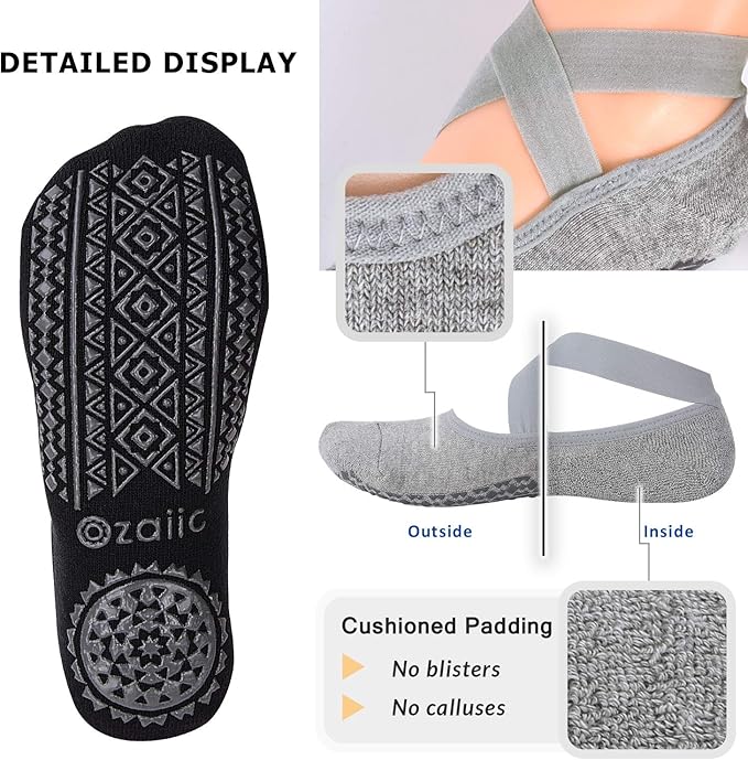 Ozaiic Yoga Socks for Women Non-Slip Grips & Straps, Ideal for Pilates, Pure Barre, Ballet, Dance, Barefoot Workout