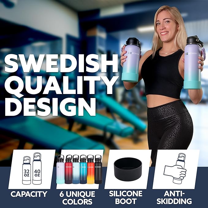 LUFT SWEDEN 32 oz Red & Purple Insulated Water Bottle with Straw Lid – Leakproof Stainless Steel, Dishwasher Safe – Double Wall Gym Thermos for Cold Drinks – Reusable, Sweatproof & BPA-Free