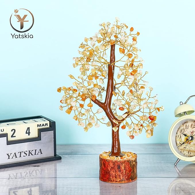YATSKIA Citrine Healing Crystal - Gemstone Tree, Bonsai Trees, Fake Bonsai, Feng Shui Tree, Crystal Gifts for Women, Arbol De La Abundancia, Crytals and Gemstones, Good Luck Home Decor
