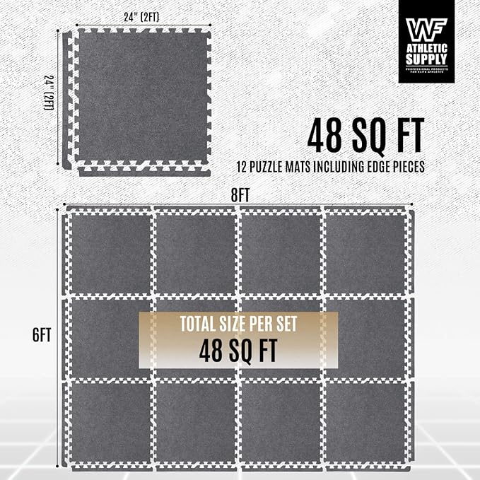 CAPHAUS EVA Foam Floor Tiles with Black Top, 24 Inch x 24 Inch Interlocking Carpet Texture Mats