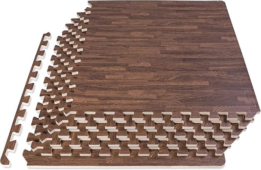 ProsourceFit Wood Grain Puzzle Mat 1/2-in, 6 EVA Foam Interlocking Floor Tiles (24SQ FT) for Secure Indoor Room Workout Flooring and Playmat, Dark Oak