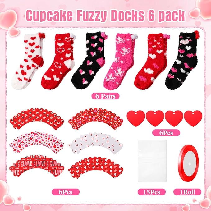 Geyoga 6 Pair Christmas Cupcake Fuzzy Socks for Women Cute Cozy Fluffy Winter Warm Slipper Socks