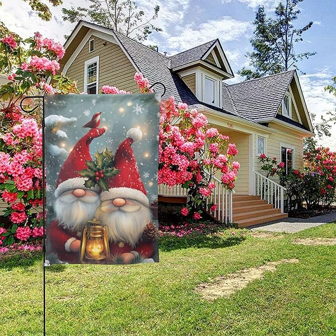 Gnomes Red Garden Flag 12x18 In Double Sided Yard Flags Lawn Sign Decor No Flagstand