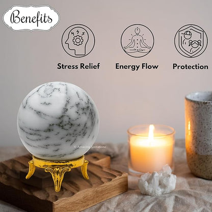Amazing Gemstone Dendrite Opal Crystal Ball with Stand - 2 Inches Crystal Sphere Meditation Balls for Witchcraft and Decorative Balls
