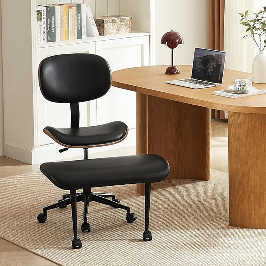 Bestier Ergonomic Cross Legged Office Chair, 360° Swivel ADHD Chair for Adults, Height Adjustable Meditation Chair with Wider Bentwood Back Support for Multi Position (Contemporary Bentwood, Black)