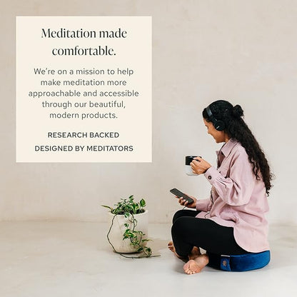 Mindful Modern Velvet Meditation Cushion | Luxe Zafu Yoga Floor Pillow Seat | Posture Support | Buckwheat Hull Filled | Large Round Cushion with Removable Washable Cover + Carry Handle