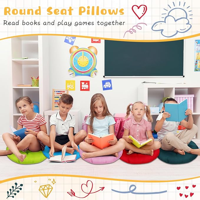36 Pcs Round Floor Pillows 15.7 Inch Flexible Seating Pillows Chair Floor Cushions Reading Cushions for Kids Adults Classroom Home School Playing Supplies,18 Colors(Colorful)