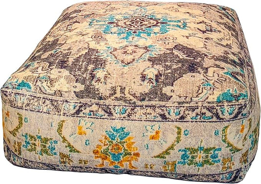 Mandala Life ART Boho Floor Cushion Cover Gray Square Moroccan Pouf Ottoman Pillow for Meditation Yoga and Boho Chic Low Seating Area Cotton 24x8 Unstuffed